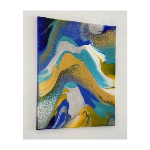 Titled Waves of Serenity 16 x 20 Acrylic Abstract Art Painting on Canvas - Picture 2 of 6